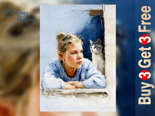 Frau und katze aquarell druck - katze,