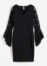 Kleid mit Spitze Gr. 36/38 Schwarz Damen Minikleid Langarm Abendkleid Neu