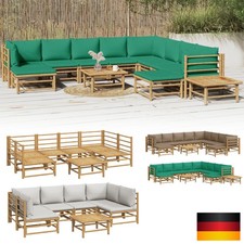 Garten-Lounge-Set Bambus Tisch Ecksofa Fußhocker Bank mit Kissen Gartenmöbel