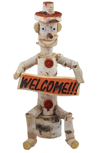 Gartenfigur aus holz - gartenfigur, welcome