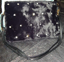 elegante SAMT Tasche mit STRASS schwarz m.Schulter-+ HandRiemen*30x20cm*Geschenk