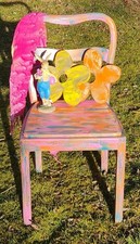 Holz Stuhl Bunt Deko Garten Geschenk 