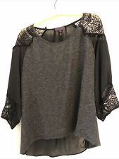 Oberteil Spitze Hale Bob Gr. M Schwarzes Satin Anthrazit Strick, 2-farbig