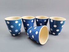 alt DDR Keramik Ton Punktebecher 5er-SET blau mit weißen Punkten H=9 cm D=7,5 cm