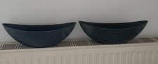 2x Pflanzschale oval für draußen Kunststoff Stein-Optik schwarz 