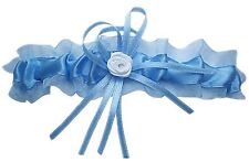 Satin Strumpfband Braut blau hellblau mit Satinröschen Schleifchen Hochzeit NEU