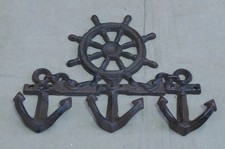 SCHLÜSSELBRETT SCHLÜSSELHAKEN GARDEROBE WANDGARDEROBE MARITIM STEUERRAD 6 HAKEN