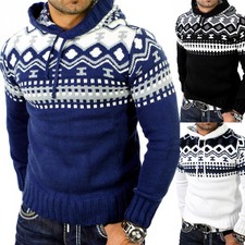 Reslad Herren Grobstrick Pullover Norweger Winter Pulli Kapuzenpullover RS-3013
