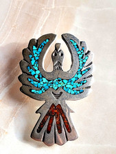 Vintage Peyote Donnervogel Brosche indianisch, Türkis Koralle