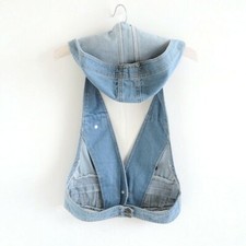 Damen mit Kapuze Denim Weste Weste Jacke Jeans Tank Top Mantel Neckholder