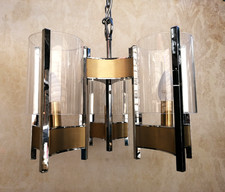 Sciolari Deckenlampe Italien Hängeleuchte 3flammig Chrom Glas 70er