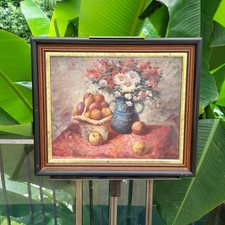 Stillleben Ölgemälde, Signiert. Obstkorb mit Blumen Vase.. Privat