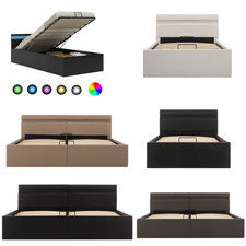 Bett Gästebett Bettrahmen Doppelbett Bettgestell mit Bettkasten LED Kunstleder