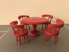 SITZGRUPPE TISCH STÜHLE ROT FÜR DDR PUPPENSTUBE PUPPENHAUS