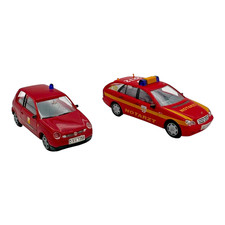 2x Modelle: Busch Mercedes C Klasse Rettungsdienst Dortmund & AWM VW Lupo FW H0