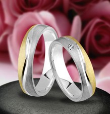  2 Trauringe Eheringe mit Diamant , GRAVUR GRATIS , Gold Platiert  J124-1