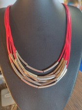 Damen Halskette Rot Bänder