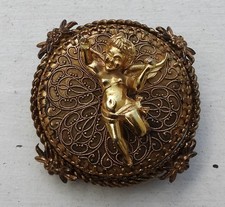 Reuge Spieluhr Jugendstil Schmuck Brosche bzw. Kettenanhänger Engel Putte