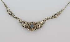 Hübsche alte Halskette Collier Double Goldauflage mit Schmuckstein blau Vintage