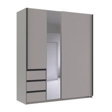 Schwebetürenschrank - saharagrau - Spiegel - 3 Schubkästen - 168 cm