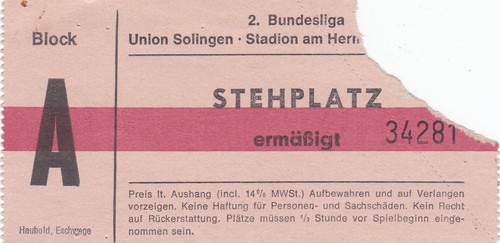 Eintrittskarte union solingen - eintrittskarte,