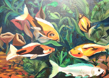 Ölfarben Fischen Teich Koi