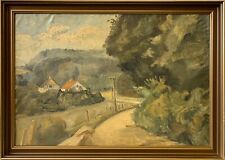 Ölbild Impressionist Landschaft mit Straße und Häusern 1938 Viggo Nielsen