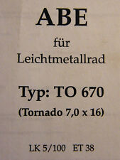 Original ABE für Alufelge