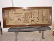 Großer antiker Gobelin im breiten Rahmen aus Villa, 190 x 75 cm.