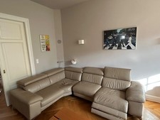 Hochwertiges Eck-Ledersofa "MILANO" in hellbraun mit ausfahrbarem Fußteil