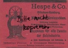 OTTENSEN-HAMBURG, Werbung 1904, Hespe & Co. Tischlereimaschinen