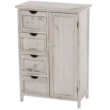 Kommode Schrank, 82x55x30cm, Shabby-Look, Vintage weiß