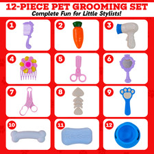 Pretend Play Haustierpflege Spielzeug Zubehör Set 12-teilig Haartrockner, Kamm, Seife usw.