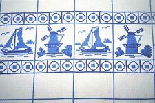 50er J. Wandbehang Delfter-Muster blau Schiffe Windmühlen Petit Point Handarbeit