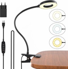Schwanenhals-Leselampe (40cm): 3 Modi,10 Dimm, Klemmlampe (Schwarz, Adapter)