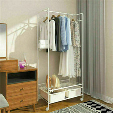 unho Garderobenständer Rollen Kleiderständer 2 Ablagen Kleiderstange Haken Metal