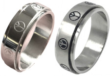 Edelstahl Ring Friedenszeichen peace and love beweglich rotierend Gr. 50-69 Nr68