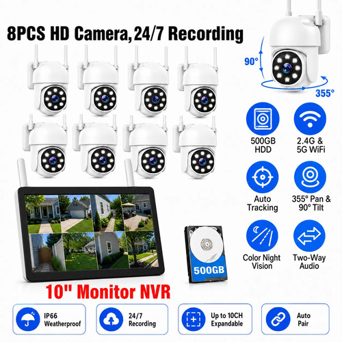 10ch nvr 8pcs wifi kameras - 10ch,
