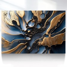 Leinwand Bild XXL Abstrakt Blau Gold Wanddeko Wandbilder Wohnzimmer Modern 210