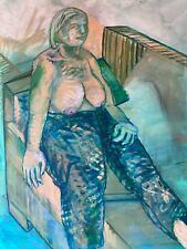 Malerin Brigitte Tietze Berlin Ölgemälde Sofa mit weiblichem Akt #330 100x70 cm