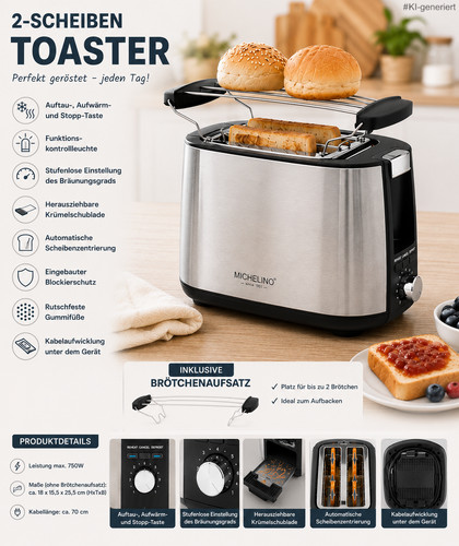 Scheiben toaster edelstahl - 2-scheiben,