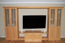 Hochwertige Wohnzimmer Wohnwand mit Tisch (Echtholz Ahorn massiv, Farbe Champagn