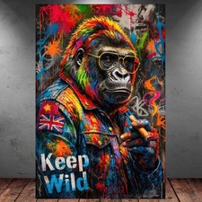 LEINWAND BILD ER XXL ABSTRAKT GORILLA AFFE ZIGARRE BUNT GRAFFITI WAND POSTER