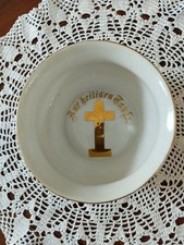 Alte Taufschale mit Goldauflage "Zur heiligen Taufe" Porzellan, weiß , gut erh.