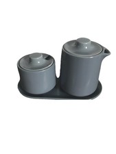 Tchibo Milchkännchen Zuckerdose auf Tablett Keramik Blau Kännchen Dose neuw.