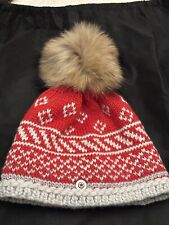 Bogner Fire & Ice Strickmütze Bommel Pelz Wolle Rot Grau Gr. L  Unisex (dc71)
