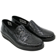 Comfortabel Damen Slipper Loafer Schuhe 941355-1 – Schwarz Kroko – Größe 41