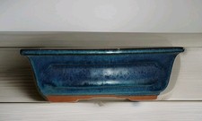 Bonsaischale Topf Gefäß Schale glasiert dunkelblau Keramik frostfest  Japan 