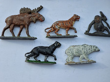 Konvolut schwere antik Zinnfiguren Tiere Panther Tiger Eisbär Elch Affe um 1910
