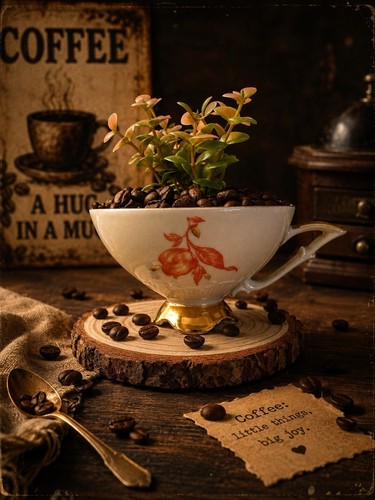 Vintageq teetasse mit pflanze - teetasse,